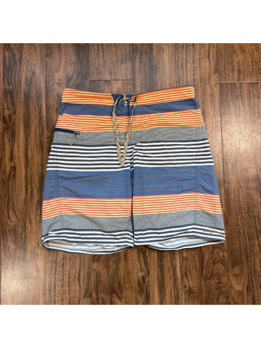 Patagonia Wavefarer Board Shorts Mens 35 Blue Striped Nylon Swim Trunks